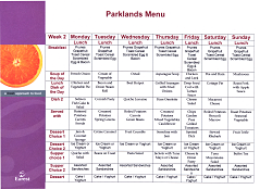 Parkland Nursing Home Menu